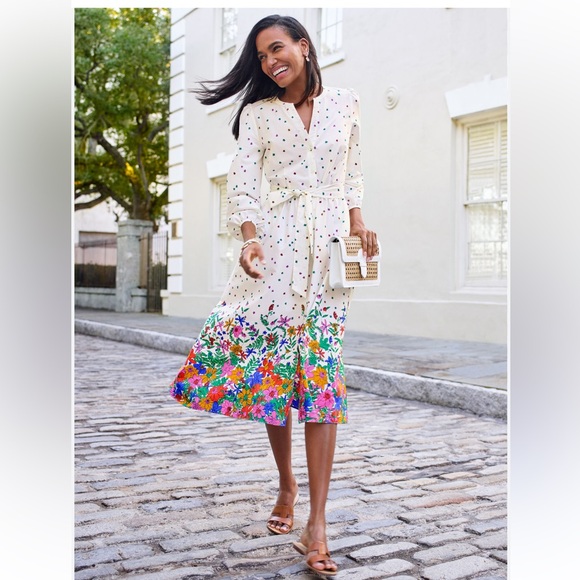 Talbots Cotton Poplin Midi Shirtdress Blissful Floral Print, Size 16W, NWT - Picture 2 of 13